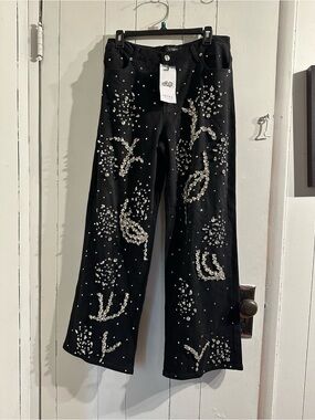 AKIRA NWT Black FULLY Embellished Jeans with RhinestoneS FRONT AND BACK wide leg
